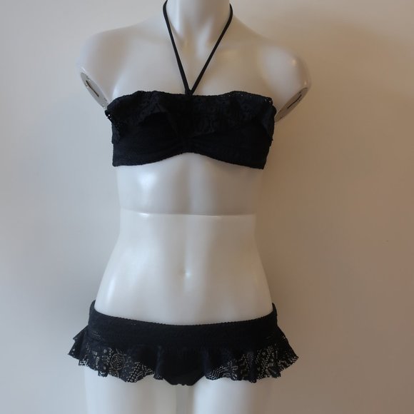 Ralph Lauren Blue Label Other - WOMENS RALPH LAUREN BLUE LABEL BLACK CROCHET BANDEAU SWIMSUIT BIKINI XS *